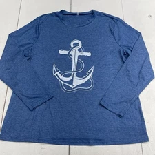 Shein Blue Natutical Anchor Graphic Long Sleeve T Shirt Women's Size 1XL