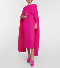 Valentino Cady Couture Fuchsia Sheath Dress W/ Cape , Size 10 | 46 NWT $7,600
