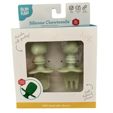 Bumkins Silicone Chewtensils Baby Fork & Spoon Utensils Set Sage Green NEW