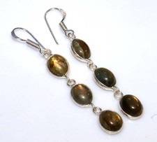 Long Fiery Labradorite 925 Silver Plated Earrings 2.2