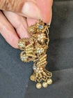 Women's Vintage Unsigned Miriam Haskell Gold Tone Filigree Faux Pearl Pendant