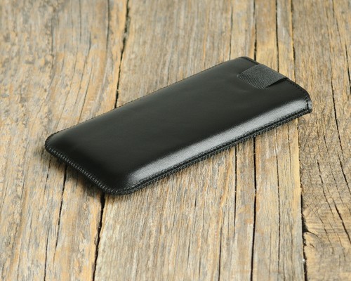 Black leather case for Google Pixel, soft lined pouch with magnetic flap - Picture 4 of 4