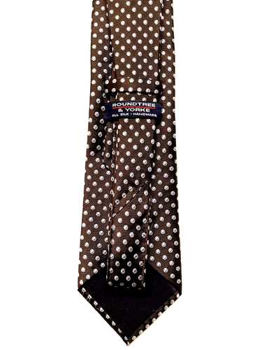 ROUNDTREE & YORKE SILK HANDMADE BROWN & GRAY Polka Dots 4" by 60" New Necktie - Picture 4 of 5