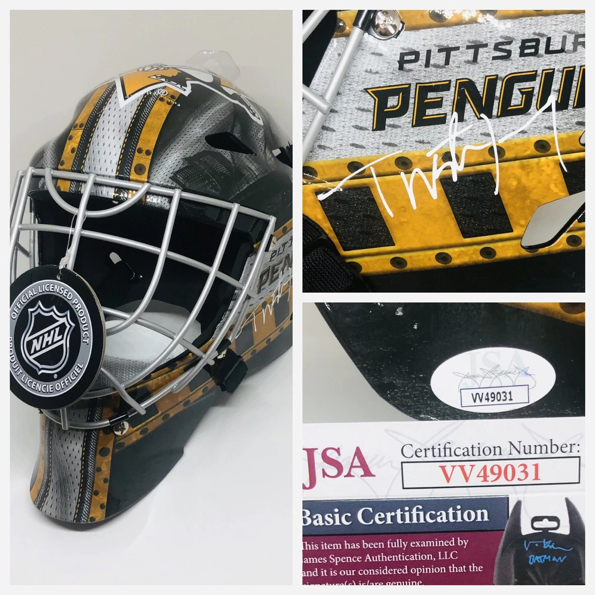 TRISTAN JARRY SIGNED PITTSBURGH PENGUINS FULL SIZE FS GOALIE HELMET MASK  JSA COA