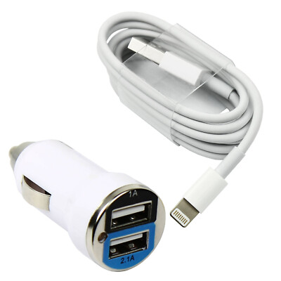 2.1A Fast Car Charger with 8-Pin Charge Sync Cord for iPhone 13 12 11 X XS 8