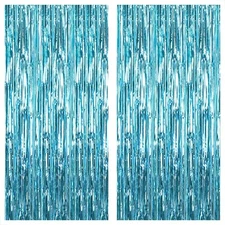 KatchOn XtraLarge Blue Foil Fringe Curtain - 8x3.2 Feet Pack of 2 | Blue Back...