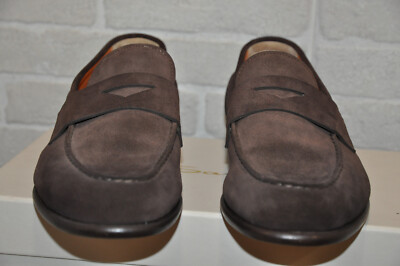 Authentic New Men's Santoni Brown Suede Leather Loafers,UK7.5/US8