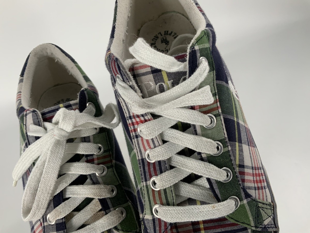 Polo Ralph Lauren Lander Chukka Canvas Madras Plaid Boat Shoes Olive Green 11D Polo Ralph Lauren Lander Madras Plaid Boat Shoes Men main image 3