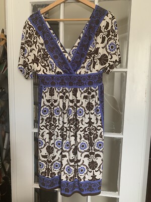 maggy london women dress size 8 Knee Length Floral Brown Blue Contrast Deep Neck | eBay maggy london women dress size 8 Knee Length Floral Brown Blue Contrast Deep Neck | eBay