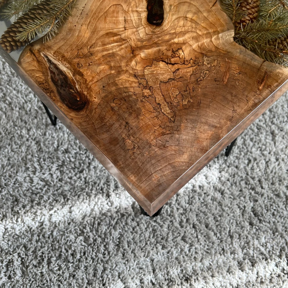 Epoxy Live End Table / Side Table / Pine Cone Epoxy / Natural Edge Side Table - Image 3 of 4