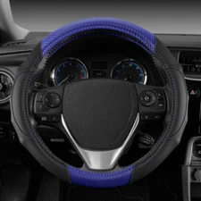 Ergonomic Motor Trend Sporty Carbon Fiber PU Leather Steering Wheel Cover Blue