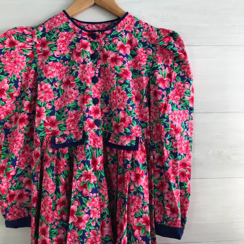 Vintage Plum Pudding Ltd. - Pink & blue floral long sleeve dress, sz 10 - Image 2 of 4