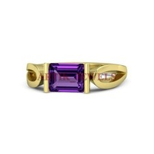 Natural Amethyst Gemstone with Gold Plated 925 Sterling Silver Women's Ring 3716