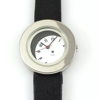 Vintage ACME Studio  Slip Disk'' Wrist Watch w/ Leather Strap by FREDI BRODMANN