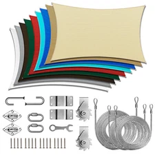 ColourTree Sun Shade Sail Rectangle with Winch + Hardware Kit + Cables