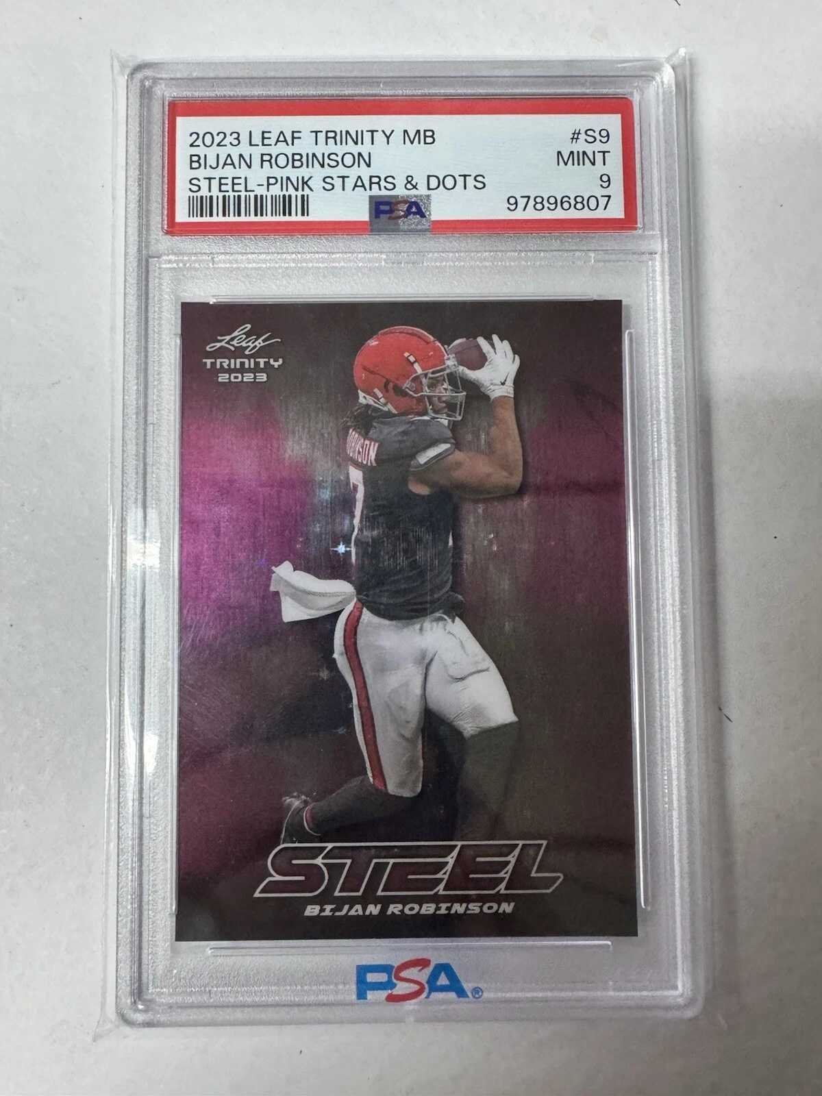 Bijan Robinson Leaf Trinity Mega Box Steel #S9 Pink Stars & Dots