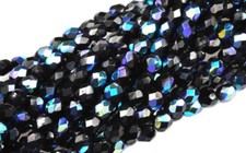 100 BLACK AB FACETED FIRE POLISHED ROUND GLASS BEADS 4MM