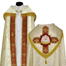 Metallic GOLD COPE & Stole Set with Pelican embroidery, Capa Pluvial, Far Fronte