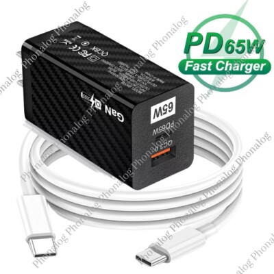 PD 65W GaN Type C Fast Charger Adapter Type C Cable For Samsung iPhone 15 ProMax