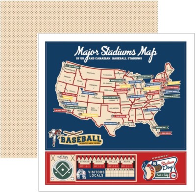 Major League Stadium Map, baseball DS scrapbook paper - Carta Bella R3139