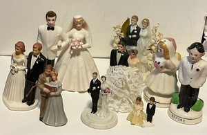 Bride and Groom Wedding Cake Toppers Figures Plastic and Ceramic