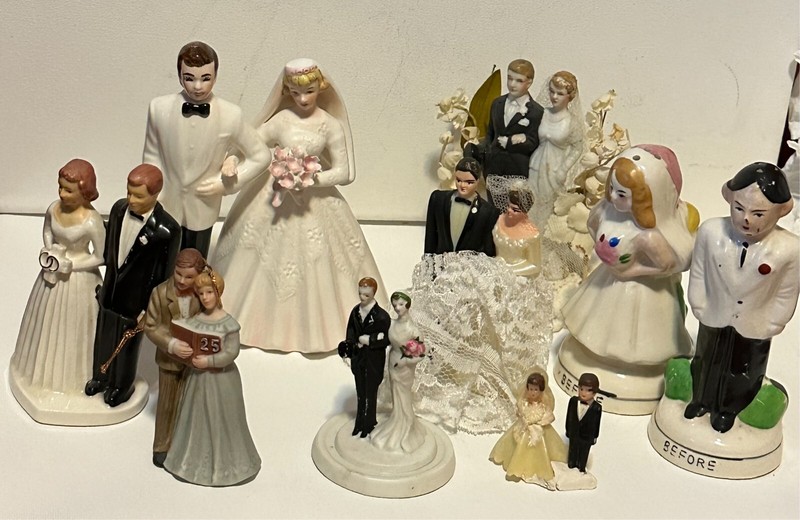 Bride and Groom Wedding Cake Toppers Figures Plastic and Ceramic