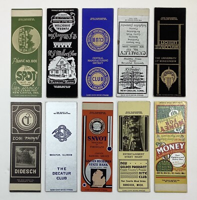 Vintage Match Matchbook Covers Lot of 10 Bank Club Business Advertising ...