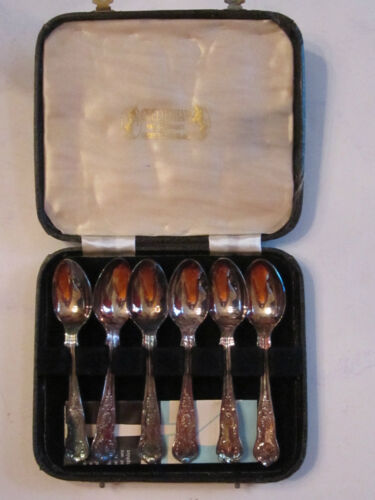 SHEFFIELD (CHELTENHAM & CO) SET OF 6  SPOONS - SILVERPLATE IN ORIG BOX   TUB A - Picture 1 of 6