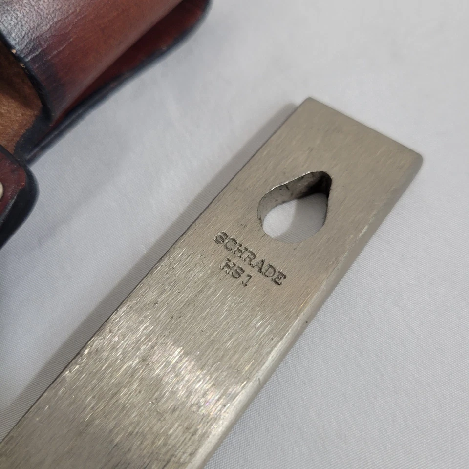 Antiguo temporizador SCHRADE de colección EE. UU. HONESTEEL HS-1 con funda de cuero EXCELENTE Foto 3 de 4