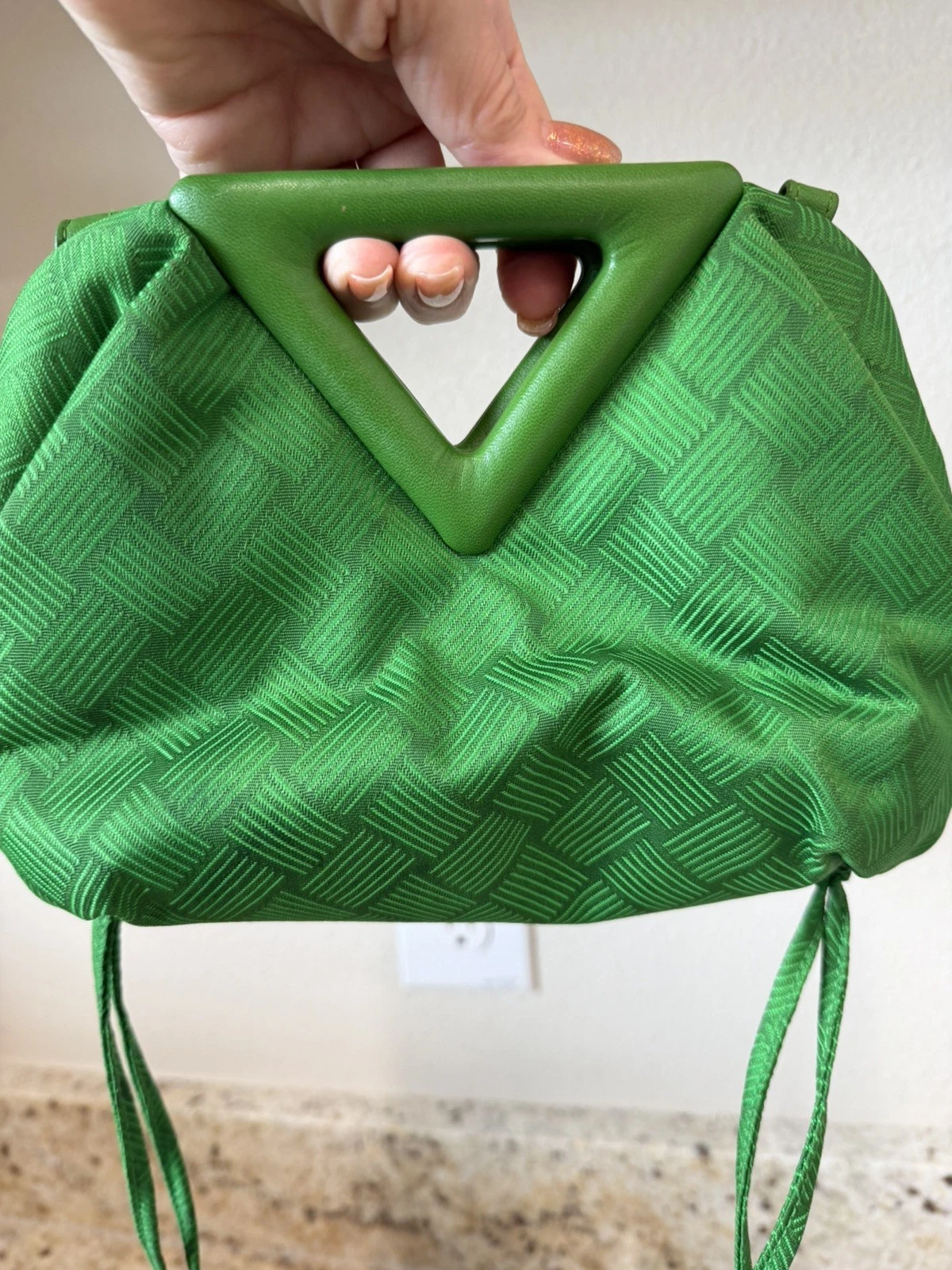 Bottega Veneta — Bottega Veneta small point top handle  Parakeet/Lawn green pouch clutch handbag