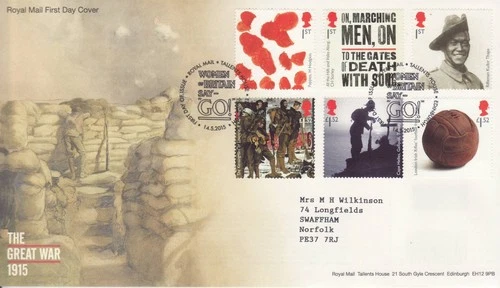 GB Stamps First Day Cover Centenary of First World War, military, WWI  SHS 2015