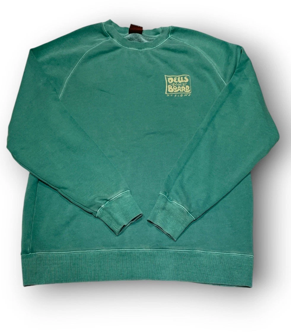 Deus Ex Machina Sweatshirt Mens Medium Green Surf Board Designs Crewneck Raglan - product detail image 3
