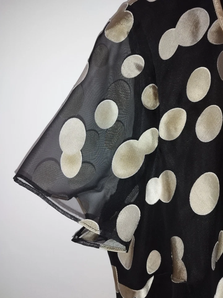 Jacques Vert Black Top Size 20 Spot Print Blouse See Through Short Sleeves NEW - Image 3 of 4