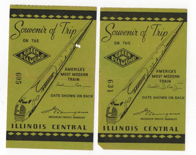 Illinois Central Green Diamond Souvenir Tickets Karte Logo Karte 1936 Eisenbahn Lot