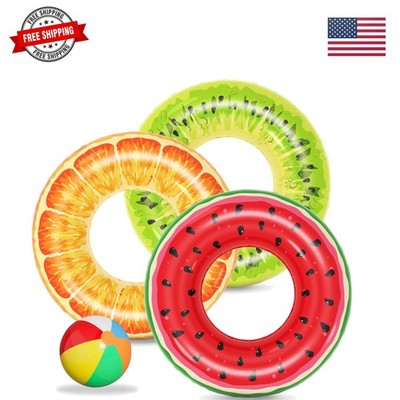 Inflatable Pool Floats Kids - 3 Pack Floaties Pool Tubes Swim Rings Fruit Wat...