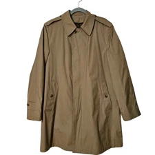 London Fog Mens Size 40R Trench Over Coat Removable Insulation hidden buttons