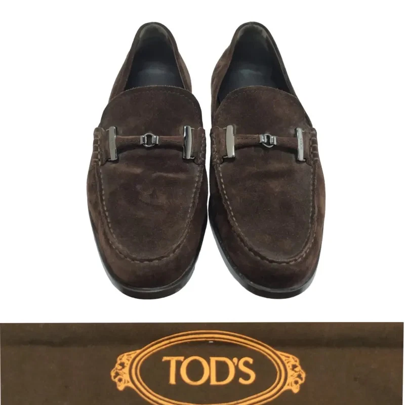 Tods Brown Suede Bit Slip On Loafers - Image 4 of 4