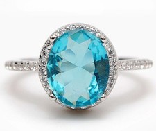 4CT Blue Topaz  White Topaz 925 Sterling Silver Ring Sz 8 UB2-6