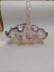 Fenton Glass Candy Ribbon Edge Hand Painted Basket.  Signed By Bill And George F