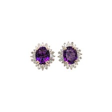4.6cts Zambian Amethyst Earrings with Natural Diamonds: 14K Solid Gold, 10x8mm