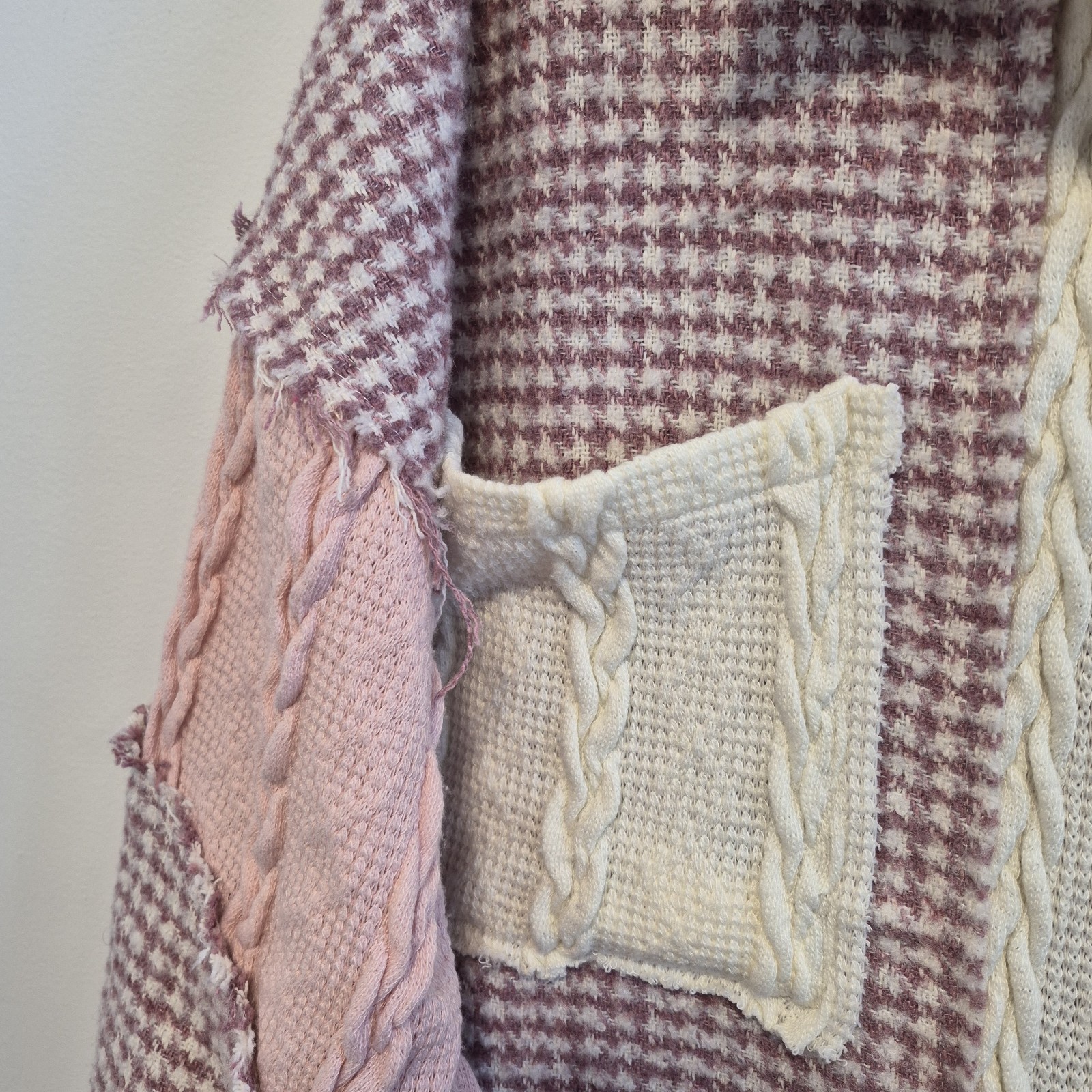 POL Houndstooth Patchwork Shacket Pink Cream Over… - image 4