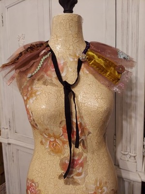 JABOT Bespoke Handsewn Tulle Two Layer Neck Adornment Collar Mixed Fabric NWT