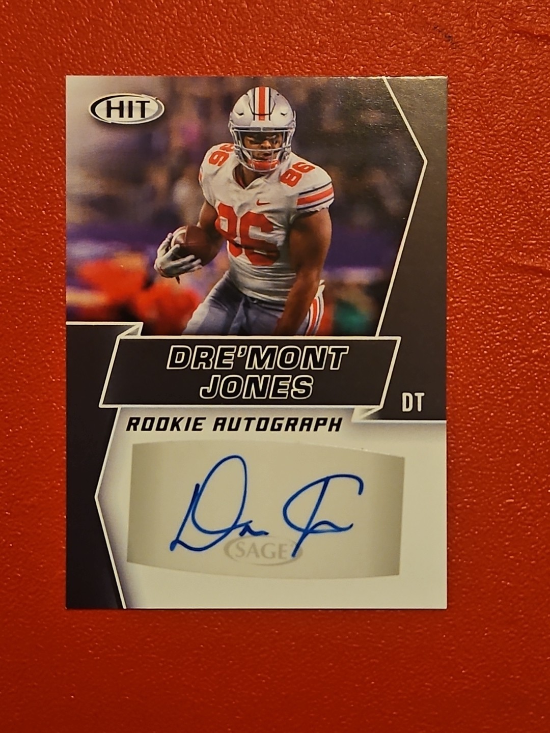 Dre'Mont Jones SA-GE Hit Rookie Autograph #A16 Red