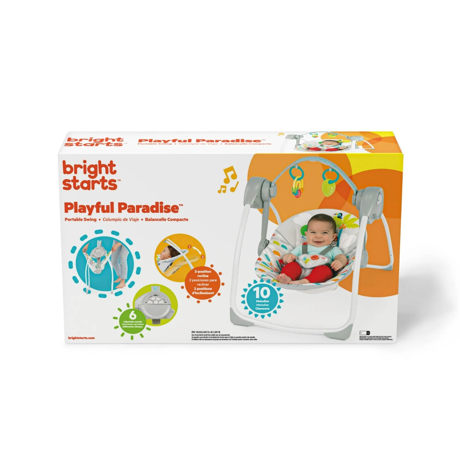 Bright Starts Playful Paradise Portable Compact Baby Swing with Toys, Unisex, Ne