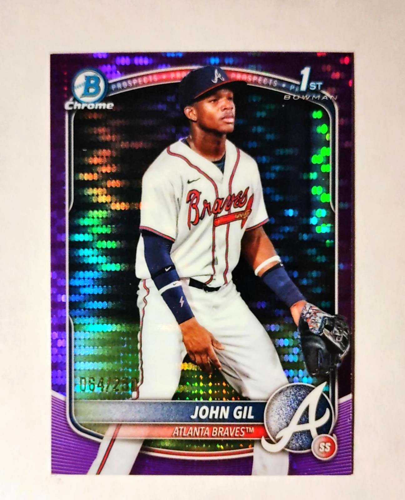 John Gil 2025 1st Bowman Chrome #BCP-172 PURPLE Pulsar REFRACTOR 064/250 RC K6