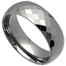 High Polished Tungsten Carbide Faceted RING BAND, sizes 7, 8, 9, 10, 11, 12, 13