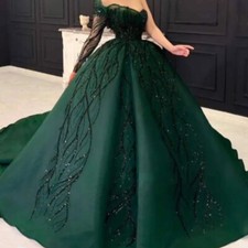 Elegant Green Wedding Dresses One Shoulder Ball Gowns Appliques Bridal Gowns-