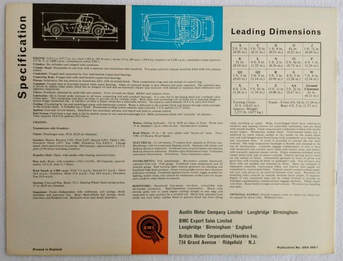 1965 Austin Healey 3000 Mark 3 Original Sales Brochure US Market BJ8 Mk III - Picture 2 of 3
