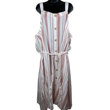 Sonoma Dress Womens Plus Size 4X Sleeveless Faux Button Front Midi Cotton Stripe