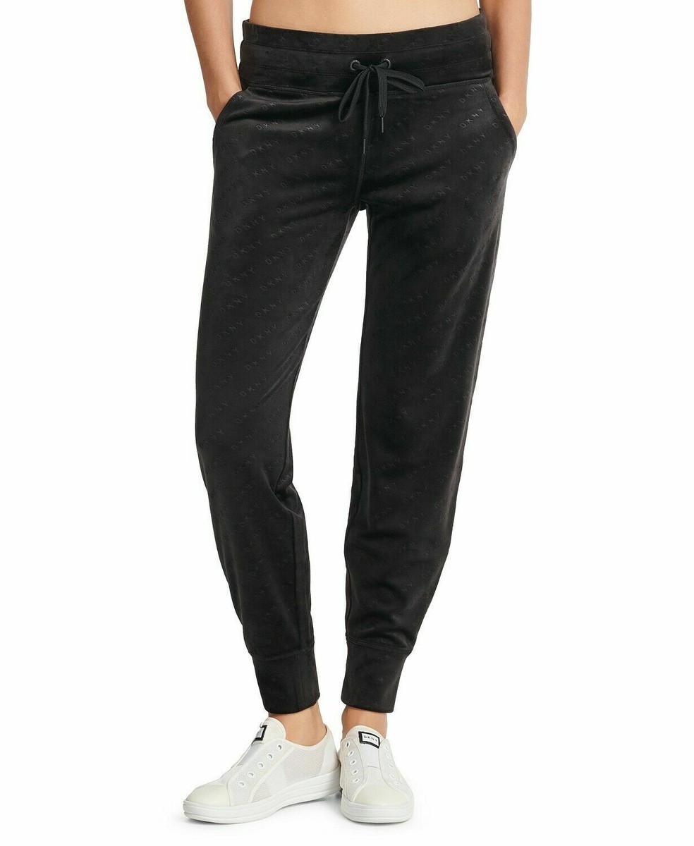DKNY Sport Women's Velour Logo-Print Joggers Black XL